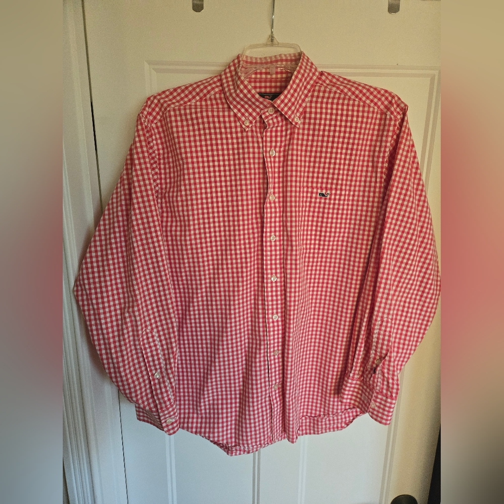 Red Gingham Button-Up Shirt